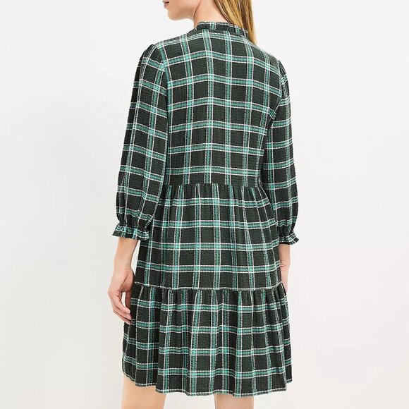 LOFT Plaid Ruffle Button Swing Dress in Spring Pine - Picture 3 of 3